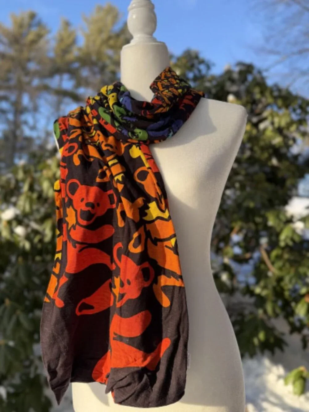 Grateful Dead Rainbow Spiral Bears Scarf ~ Approx. 70